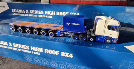 Schaalmodel IMC Tadano Scania S Serie met ballasttrailer