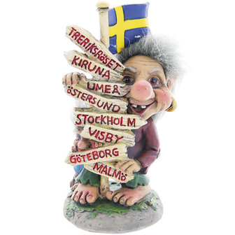 Troll met wegwijzer Zweden
